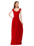 Dark Red A-Line V-Neck Cap Sleeves Long Bridesmaid Dress Ashleigh