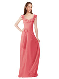 Desert Rose A-Line V-Neck Cap Sleeves Long Bridesmaid Dress Ashleigh