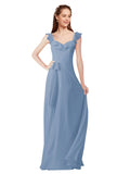 Dusty Blue A-Line V-Neck Cap Sleeves Long Bridesmaid Dress Ashleigh
