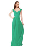 Emerald Green A-Line V-Neck Cap Sleeves Long Bridesmaid Dress Ashleigh