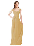 Gold A-Line V-Neck Cap Sleeves Long Bridesmaid Dress Ashleigh