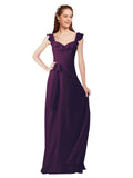 Grape A-Line V-Neck Cap Sleeves Long Bridesmaid Dress Ashleigh