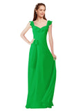 Green A-Line V-Neck Cap Sleeves Long Bridesmaid Dress Ashleigh