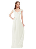 Ivory A-Line V-Neck Cap Sleeves Long Bridesmaid Dress Ashleigh