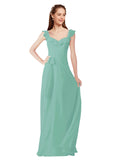 Jade A-Line V-Neck Cap Sleeves Long Bridesmaid Dress Ashleigh