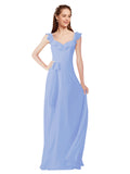 Lavender A-Line V-Neck Cap Sleeves Long Bridesmaid Dress Ashleigh