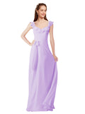 Lilac A-Line V-Neck Cap Sleeves Long Bridesmaid Dress Ashleigh