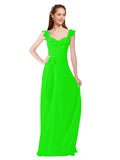 Lime Green A-Line V-Neck Cap Sleeves Long Bridesmaid Dress Ashleigh