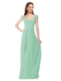 Mint Green A-Line V-Neck Cap Sleeves Long Bridesmaid Dress Ashleigh