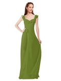 Olive Green A-Line V-Neck Cap Sleeves Long Bridesmaid Dress Ashleigh