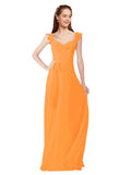 Orange A-Line V-Neck Cap Sleeves Long Bridesmaid Dress Ashleigh