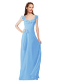 Periwinkle A-Line V-Neck Cap Sleeves Long Bridesmaid Dress Ashleigh
