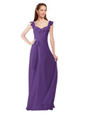 Plum Purple A-Line V-Neck Cap Sleeves Long Bridesmaid Dress Ashleigh