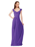 Purple A-Line V-Neck Cap Sleeves Long Bridesmaid Dress Ashleigh