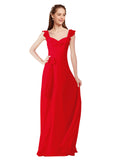 Red A-Line V-Neck Cap Sleeves Long Bridesmaid Dress Ashleigh