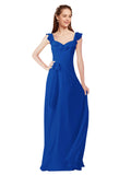 Royal Blue A-Line V-Neck Cap Sleeves Long Bridesmaid Dress Ashleigh