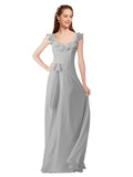 Silver A-Line V-Neck Cap Sleeves Long Bridesmaid Dress Ashleigh