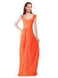 Tangerine Tango A-Line V-Neck Cap Sleeves Long Bridesmaid Dress Ashleigh