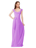 Violet A-Line V-Neck Cap Sleeves Long Bridesmaid Dress Ashleigh
