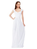 White A-Line V-Neck Cap Sleeves Long Bridesmaid Dress Ashleigh