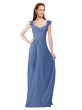 Windsor Blue A-Line V-Neck Cap Sleeves Long Bridesmaid Dress Ashleigh