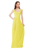 Yellow A-Line V-Neck Cap Sleeves Long Bridesmaid Dress Ashleigh