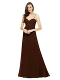 Chocolate A-Line Spaghetti Straps Sweetheart Sleeveless Long Bridesmaid Dress Valarie