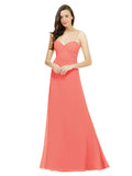 Coral A-Line Spaghetti Straps Sweetheart Sleeveless Long Bridesmaid Dress Valarie