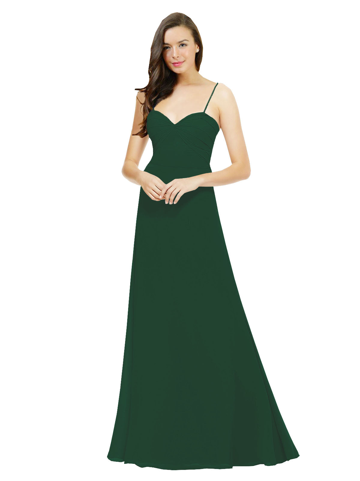 Dark Green A-Line Spaghetti Straps Sweetheart Sleeveless Long Bridesmaid Dress Valarie