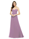 Dark Lavender A-Line Spaghetti Straps Sweetheart Sleeveless Long Bridesmaid Dress Valarie