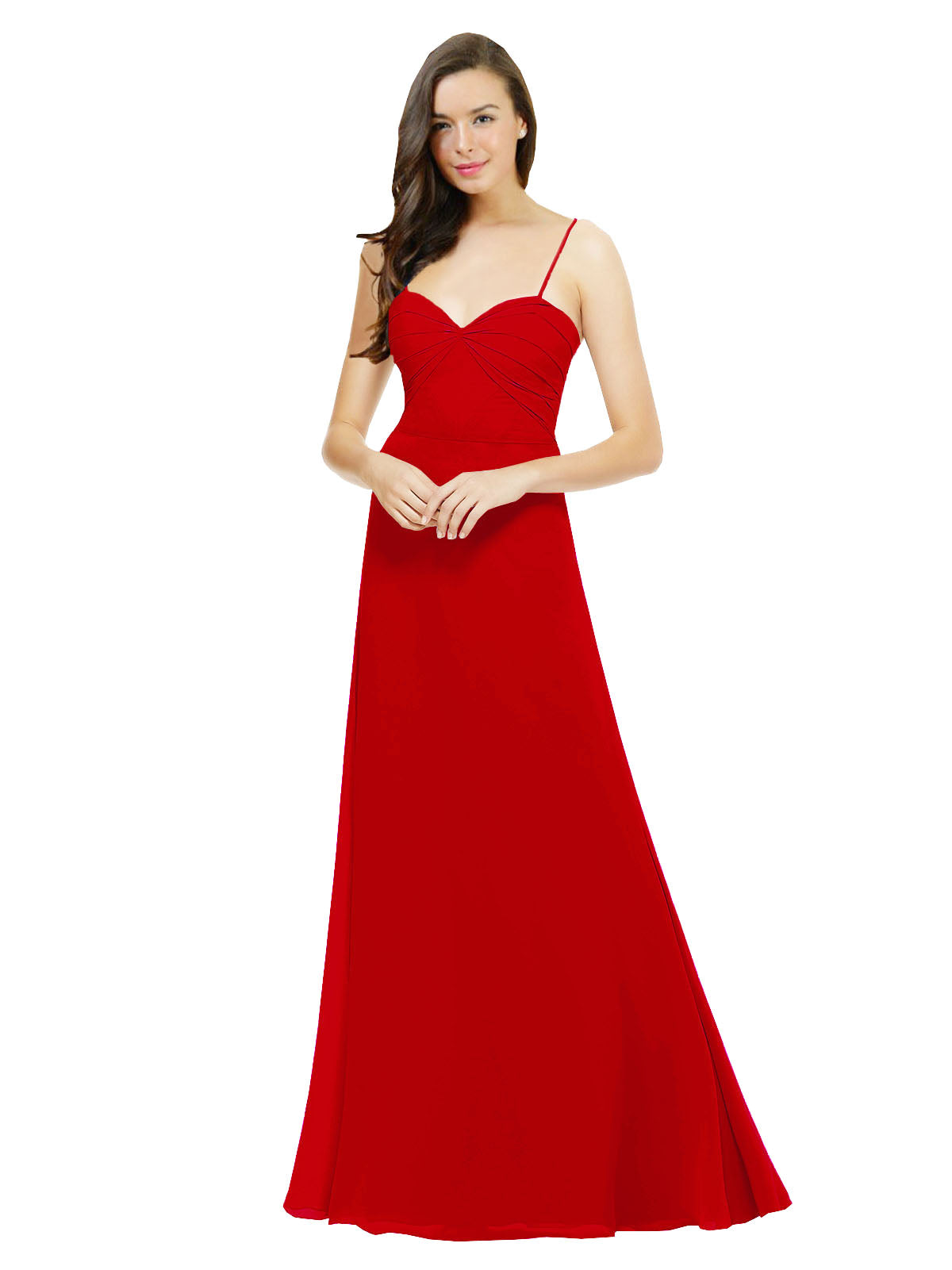 Dark Red A-Line Spaghetti Straps Sweetheart Sleeveless Long Bridesmaid Dress Valarie