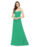 Emerald Green A-Line Spaghetti Straps Sweetheart Sleeveless Long Bridesmaid Dress Valarie