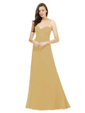 Gold A-Line Spaghetti Straps Sweetheart Sleeveless Long Bridesmaid Dress Valarie