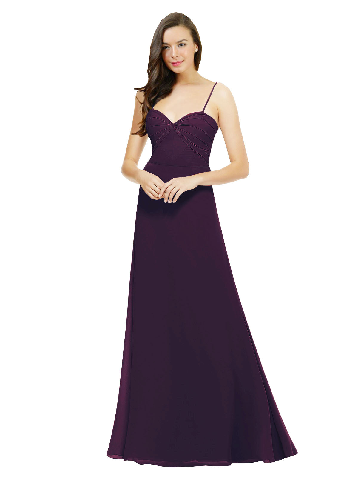 Grape A-Line Spaghetti Straps Sweetheart Sleeveless Long Bridesmaid Dress Valarie