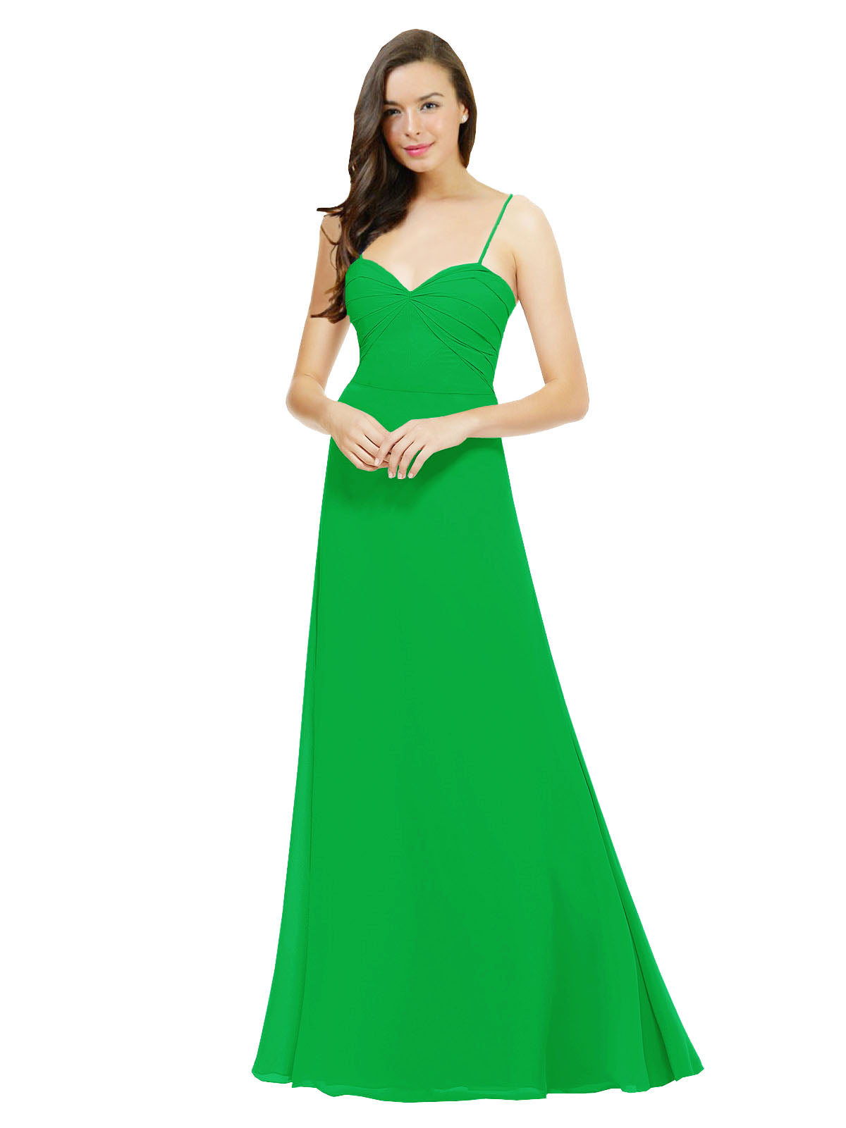 Green A-Line Spaghetti Straps Sweetheart Sleeveless Long Bridesmaid Dress Valarie