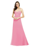 Hot Pink A-Line Spaghetti Straps Sweetheart Sleeveless Long Bridesmaid Dress Valarie