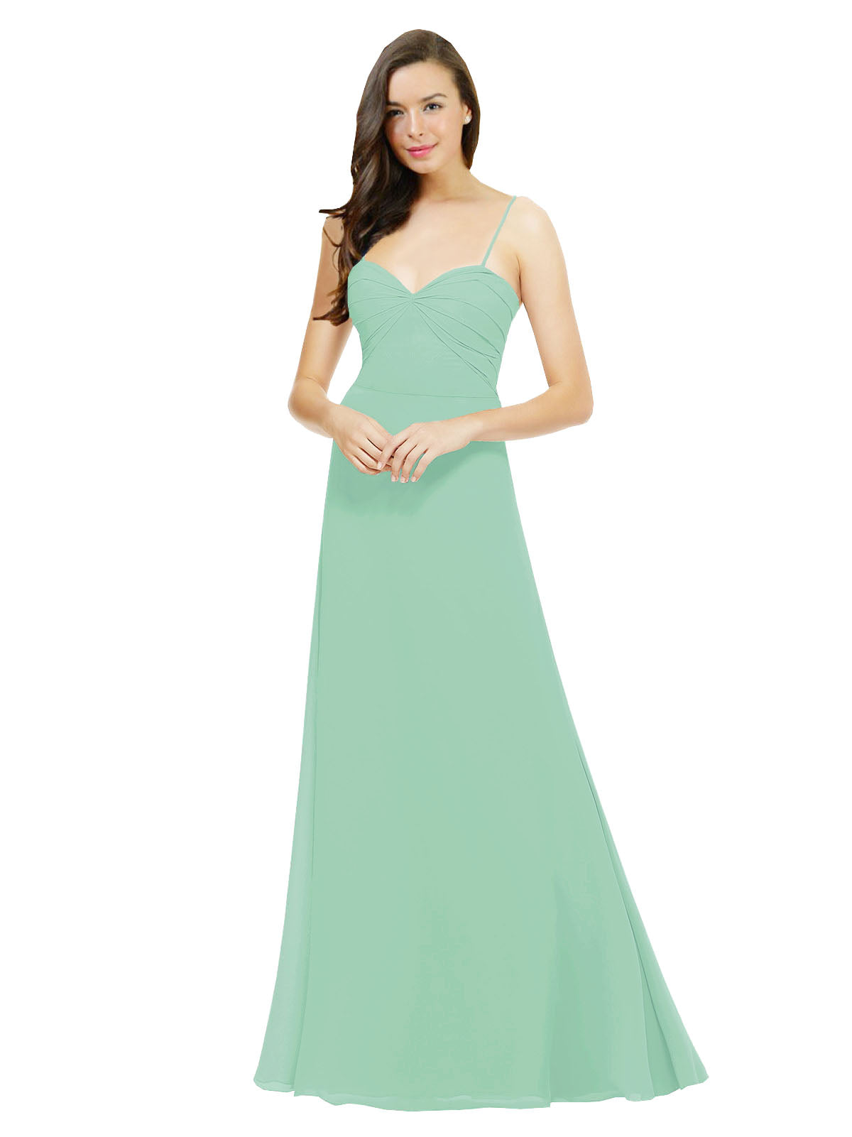 Mint Green A-Line Spaghetti Straps Sweetheart Sleeveless Long Bridesmaid Dress Valarie