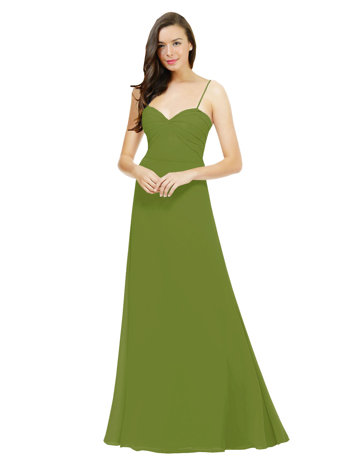 Olive Green A-Line Spaghetti Straps Sweetheart Sleeveless Long Bridesmaid Dress Valarie