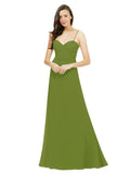 Olive Green A-Line Spaghetti Straps Sweetheart Sleeveless Long Bridesmaid Dress Valarie