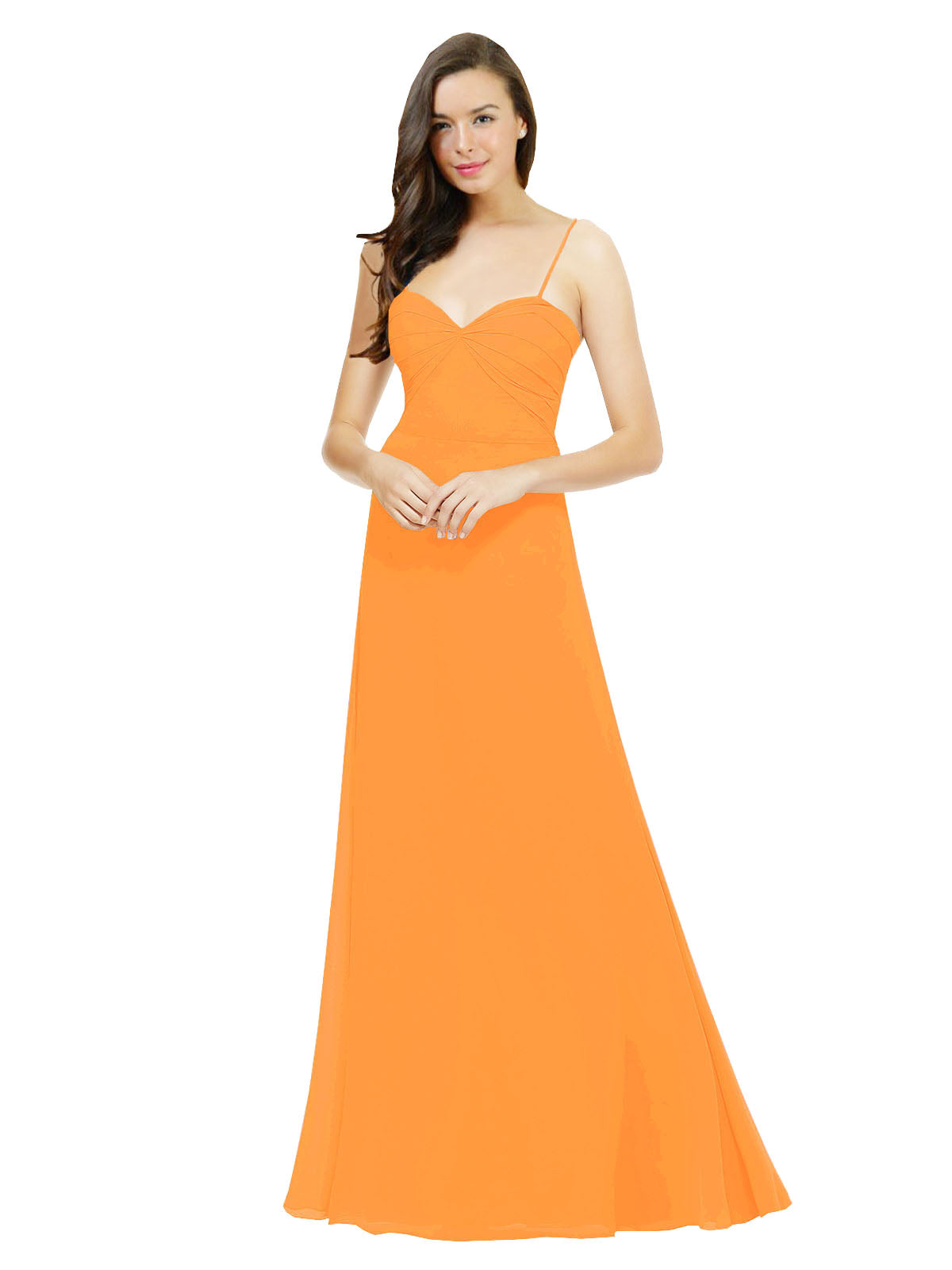 Orange A-Line Spaghetti Straps Sweetheart Sleeveless Long Bridesmaid Dress Valarie