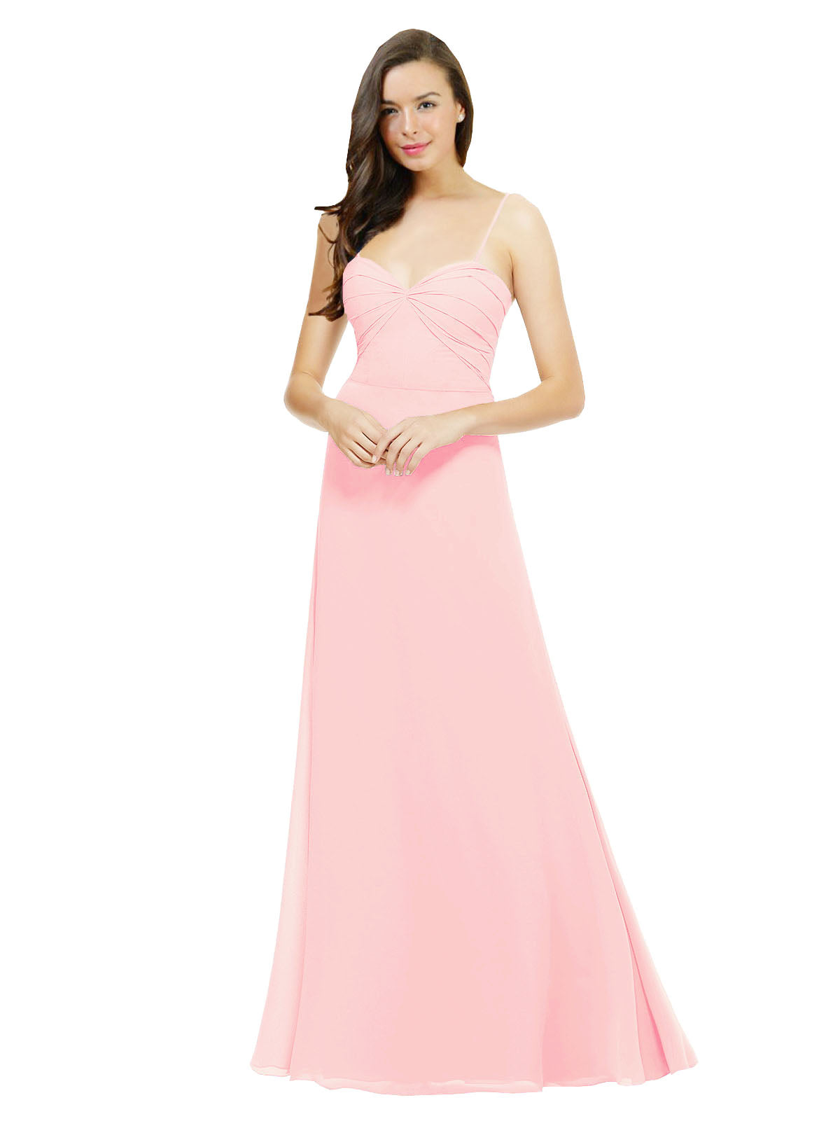 Pink A-Line Spaghetti Straps Sweetheart Sleeveless Long Bridesmaid Dress Valarie