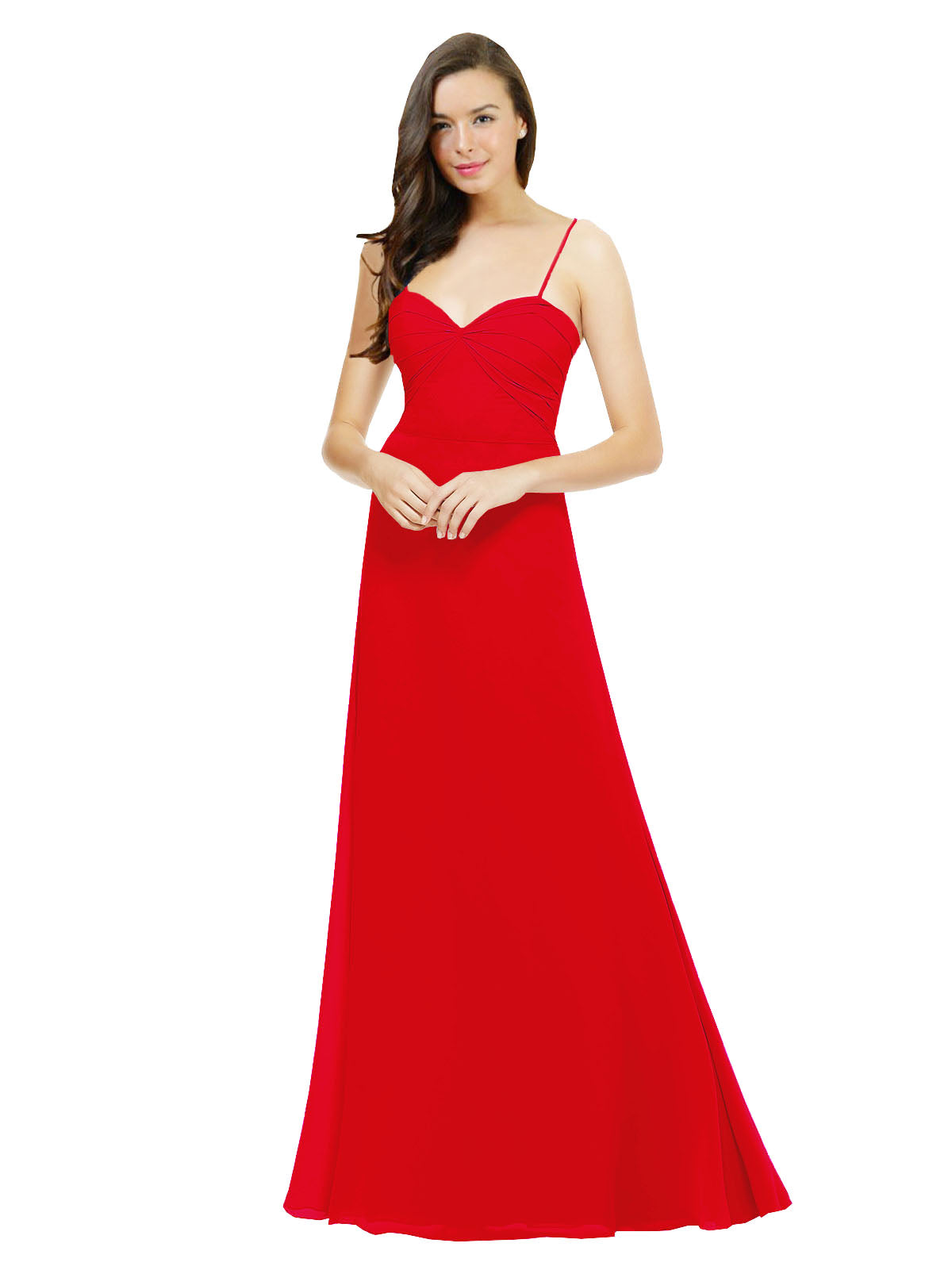 Red A-Line Spaghetti Straps Sweetheart Sleeveless Long Bridesmaid Dress Valarie