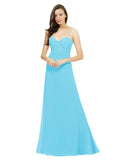 Sky Blue A-Line Spaghetti Straps Sweetheart Sleeveless Long Bridesmaid Dress Valarie