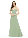 Smoke Green A-Line Spaghetti Straps Sweetheart Sleeveless Long Bridesmaid Dress Valarie
