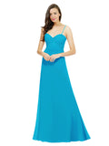 Turquoise A-Line Spaghetti Straps Sweetheart Sleeveless Long Bridesmaid Dress Valarie