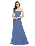 Windsor Blue A-Line Spaghetti Straps Sweetheart Sleeveless Long Bridesmaid Dress Valarie