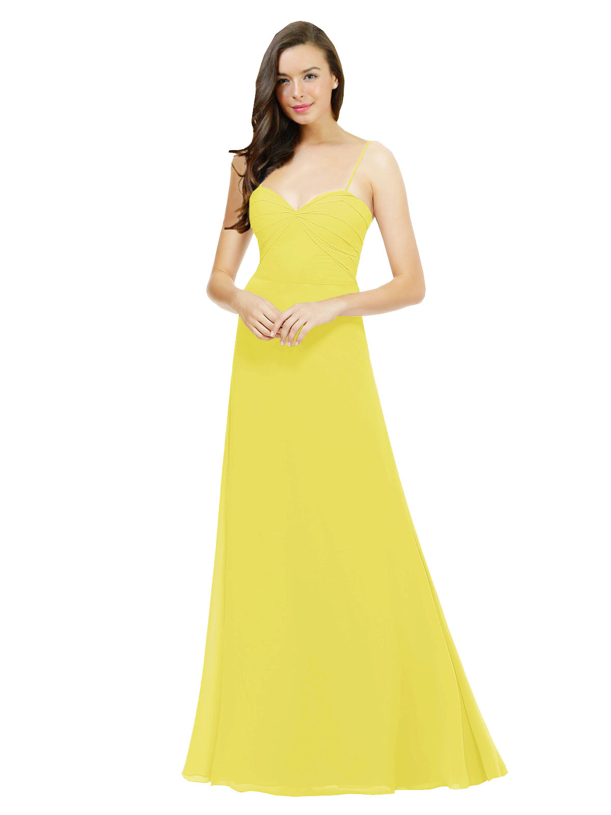 Yellow A-Line Spaghetti Straps Sweetheart Sleeveless Long Bridesmaid Dress Valarie