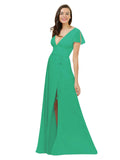 Emerald Green A-Line V-Neck Cap Sleeves Long Bridesmaid Dress Dayna