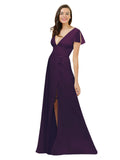 Grape A-Line V-Neck Cap Sleeves Long Bridesmaid Dress Dayna