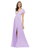 Lilac A-Line V-Neck Cap Sleeves Long Bridesmaid Dress Dayna